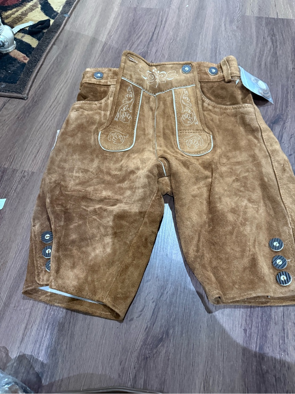 Men's Brown Suede Cargo Shorts with Embroidered Front Panel